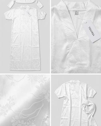  Set Kaftan e Copricapo Bianco Jacquard Floreale 
