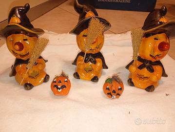 Porta candela decorazione Halloween scopa zucca