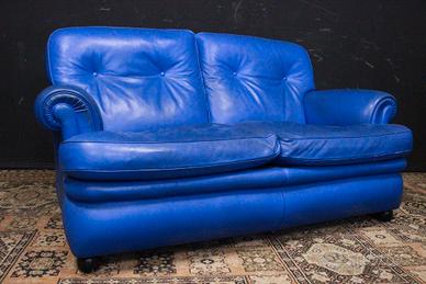 Divano Frau 2 posti bergere in pelle blu elettrico