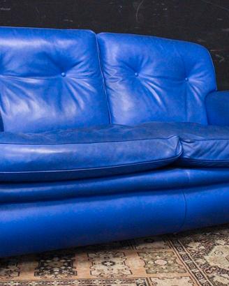 Divano Frau 2 posti bergere in pelle blu elettrico