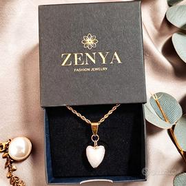 Collana ciondolo Cuore Bianco Quarzo Latteo 