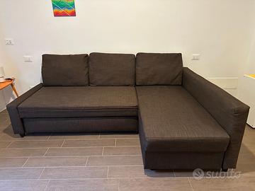 Divano letto contenitore in tessuto marrone
