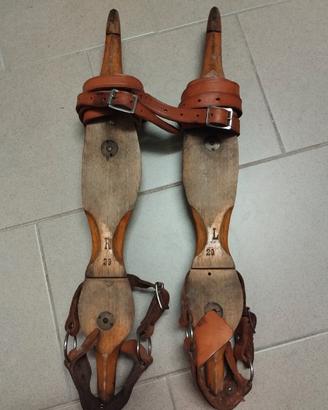 pattini legno ghiaccio artigianali d'epoca 