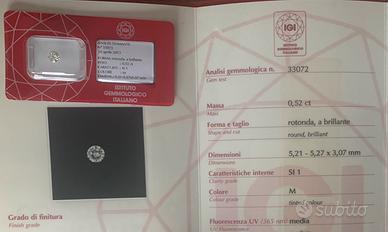 Diamante certificato Naturale 0.52 ct M/SI1 Round
