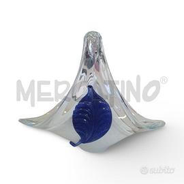 CESTINO SPRAMMOBILE VETRO MURANO CON FOGLIA BLU IN