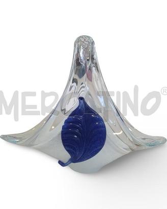 CESTINO SPRAMMOBILE VETRO MURANO CON FOGLIA BLU IN
