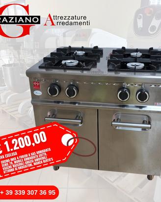 CUCINA 4 FUOCHI gas inox usata BERTO'S serie 70