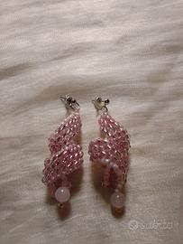 Orecchini Rosa Spirale Curl Pietre Quarzo Rosa 