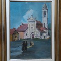 Quadro olio su tela "Chiesa con suore"