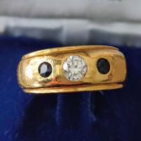 anello decò in oro giallo 18k con diamante anni 40