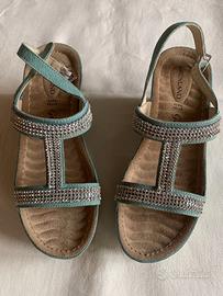 Grünland sandali donna 36 pelle acquamarina strass