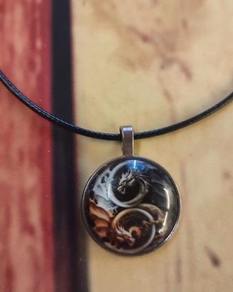 Collana ciondolo Yin Yang a due Draghi
effetto3D a