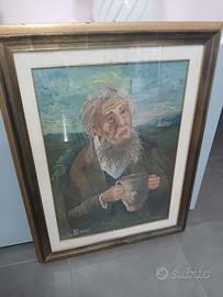 Dipinto Olio Su Tela Novecento Ritratto Uomo Con C