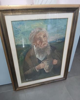 Dipinto Olio Su Tela Novecento Ritratto Uomo Con C