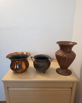 Trio di vasi vintage in rame