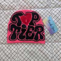 Berretto fucsia nero "TOP TIER" cuore rotto Y2K