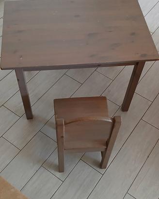 tavolino simil legno bambino con 2 sedioline