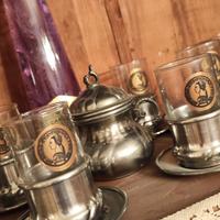 Elegante Set Liquore in Peltro 95% Lavorato a Mano