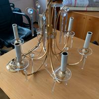 Lampadario ottone dorato e cristallo modernariato