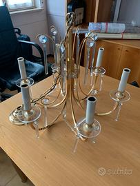 Lampadario ottone dorato e cristallo modernariato