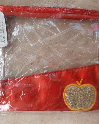 Pochette Trasparente PVC Rossa e Mela Oro Glitter