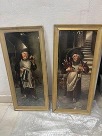 Quadri ad olio su tela - "Monaci in cantina" 1909