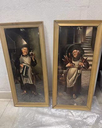 Quadri ad olio su tela - "Monaci in cantina" 1909