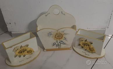 Set di 3 portatovaglioli con girasoli