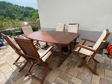 Tavolo victoria in teak con 6 sedie e 6 cuscini