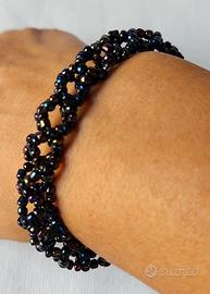 Bracciale fatto a mano c/perline nere iridescenti