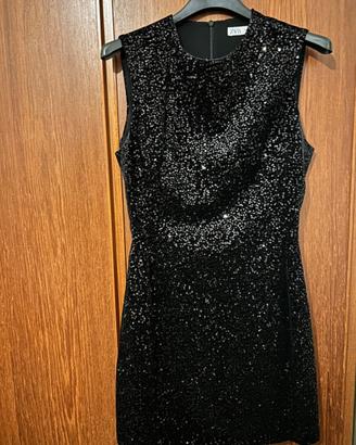 Tubino nero velluto con paillettes, taglia XS