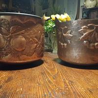 Coppia secchi in rame lavorati