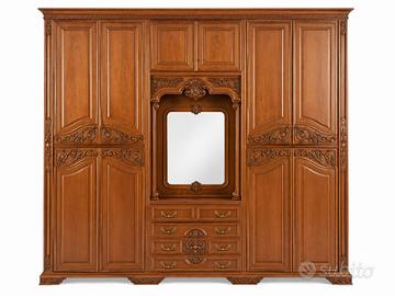 Armadio vintage-legno massello intagliato+specchio