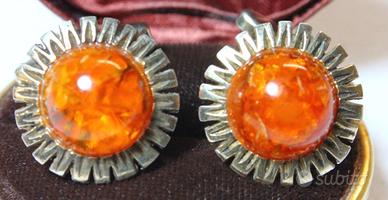 Esclusivi gemelli Vintage ambra e oro su argento