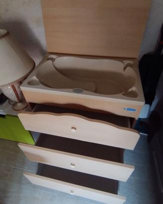Italbaby Cassettiera con fasciatoio e vasca bagno