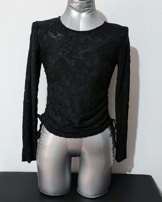 Maglia donna ragazza XS nera maglietta in pizzo 