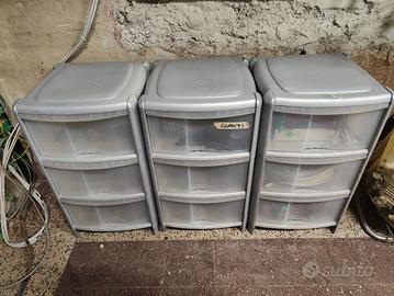 3 x Cassettiere 3 cassetti trasparenti in plastica