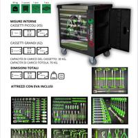 Carrello attrezzato con 7 cassetti pieni