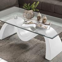 Tavolino da salotto in vetro con base bianca