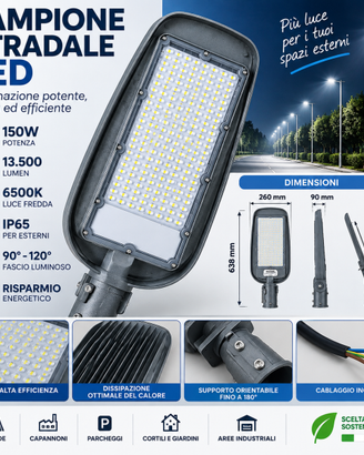 Lampioni stradali LED 150W 13500 lumen IP65