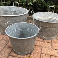 Set di 3 tinozze / mastelli zincati