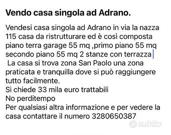 Casa singola ad Adrano da ristrutturare