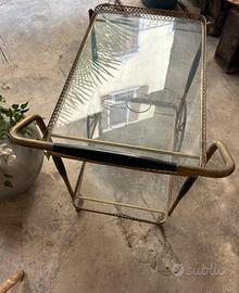 Carrello vintage in ottone con inserti di legno eb