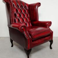 Poltrona chesterfield Queen Anne vintage bordeaux 