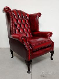 Poltrona chesterfield Queen Anne vintage bordeaux 