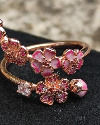 PANDORA Anello aperto Ramo di fiori di pesco rosa