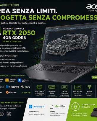 Notebook Acer Intel i7 32Gb 1 Tera NVIDIA RTX 205