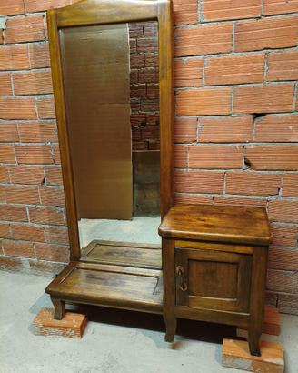 Toeletta vintage con specchio e mobiletto - legno