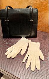 Borsa in lucertola Vintage anni 60 nera con guanti