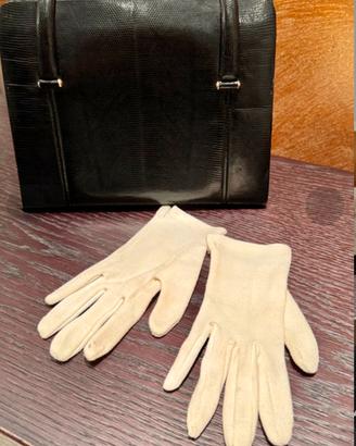 Borsa in lucertola Vintage anni 60 nera con guanti